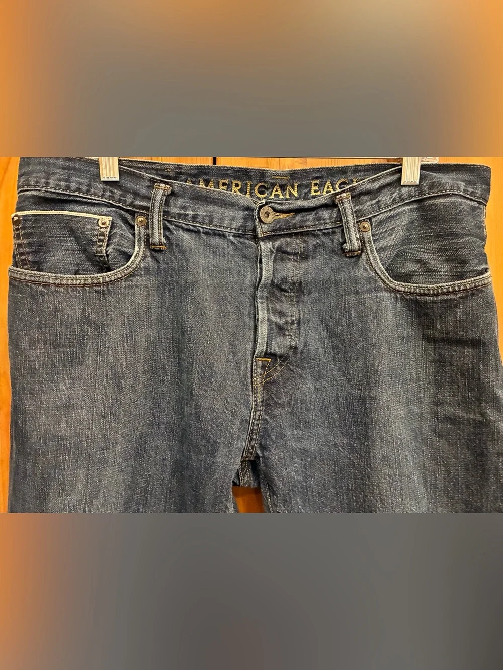 American Eagle Button Fly Blue Jeans Skinny Straight Mens 36x32